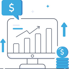 Business financial growth chart with money on monitor Flat vector illustration