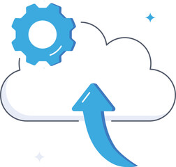 Cloud data management and processing with gear and arrow Flat vector illustration