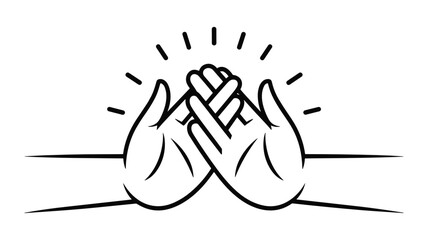 Black and white line art illustration of two hands clasped together with radiating lines connection unity