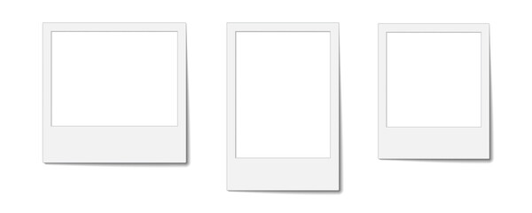 PNG white instant photo frame portrait mockup set with realistic shadow minimalist design on transparent background for album, camera, wedding, party, family, snapshot