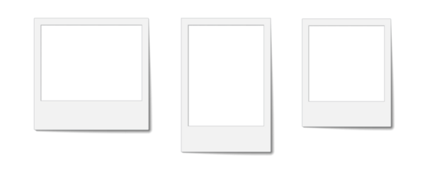 PNG white instant photo frame portrait mockup set with realistic shadow minimalist design on transparent background for album, camera, wedding, party, family, snapshot