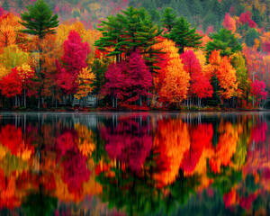Autumn landscape,trees and reflection