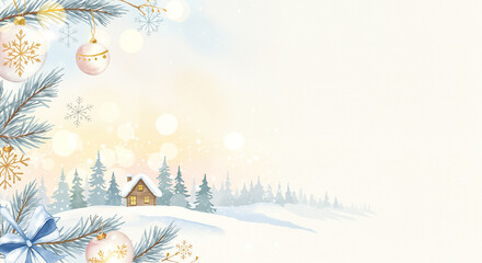 Winter landscape with snowy background and Christmas decorations  