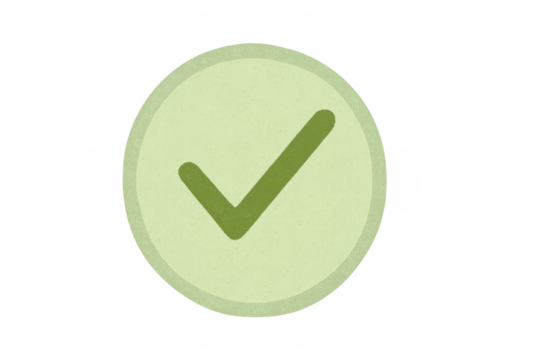 Green check mark icon in a circle symbolizing approval, success, completion, and validation, with transparent background