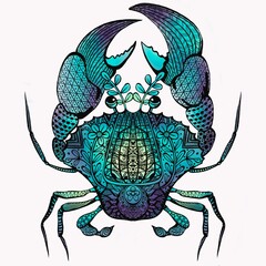 crab in blue tones with pattern 