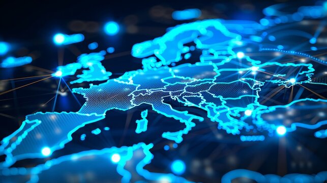Eu network mapping  connectivity, data transfer, cyber tech, and business exchange in western europe