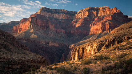 Fototapeta premium Canyon walls glowing red and orange in late afternoon light.