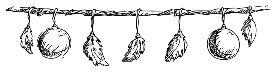 christmas garland with ornaments hanging sketch © Kaz