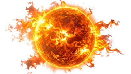 Blazing Sun or Fireball Element with Intense Flames and Corona Effect, Isolated on Transparent Background - Cut Out