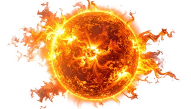 Blazing Sun or Fireball Element with Intense Flames and Corona Effect, Isolated on Transparent Background - Cut Out - Powered by Adobe