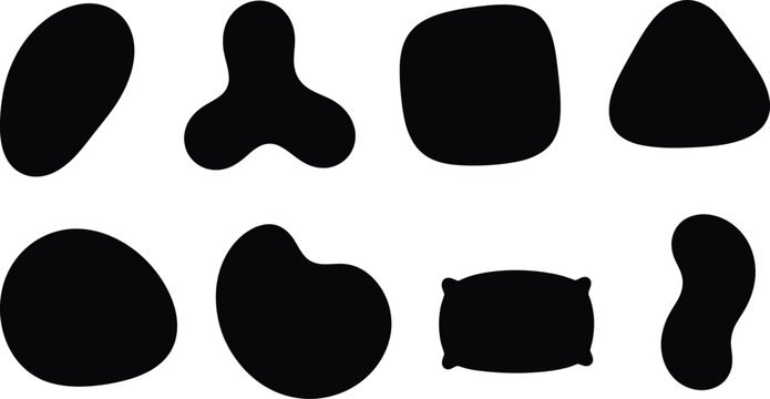 Collection of black abstract shapes on white background for design