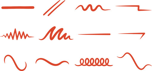 Collection of hand drawn red underlines and emphasis marks