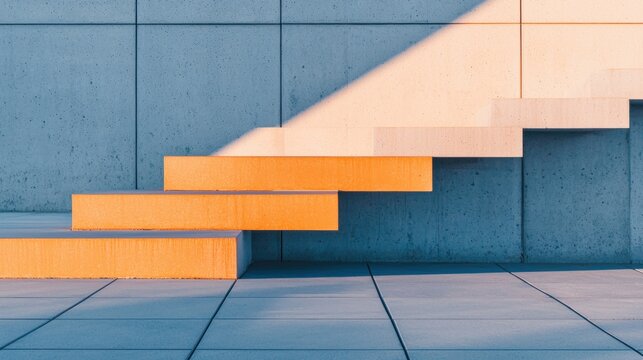 Staircase with orange steps and concrete wall