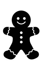 Black Silhouette Icon of a Smiling Gingerbread Man Cookie Isolated on White Background
