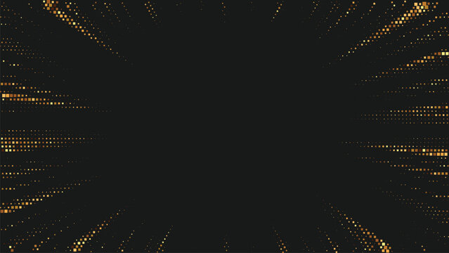 Striking black and gold radial speed burst with glowing metallic streaks, dramatic high-energy explosion effect forming bold futuristic abstract background for premium design projects