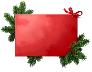 Elegant Red Card Surrounded by Pine Twigs Isolated on Transparent Backdrop Ideal for Holiday Greetings Announcements or Promotions Exuding Sophistication and Seasonal Cheer in Every Design