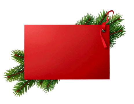 Festive Red Card with Pine Branches Isolated on Transparent Background Perfect for Holiday Greetings Invitations and Promotions Adding a Touch of Seasonal Charm to Your Designs - Powered by Adobe