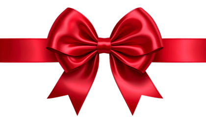 Shiny Red Bow With Horizontal Ribbon for Gift Decoration on Transparent Background Premium Decorative Element for Holiday Season and Celebration 200 Characters