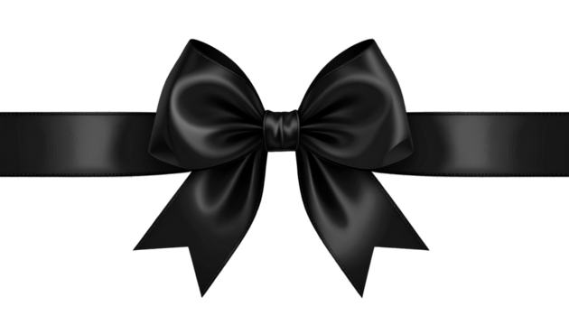 Elegant Black Ribbon and Bow Set Against Transparent Backdrop Perfect for Mourning Remembrance and Sophisticated Design Projects with Touch of Somber Finesse and Style