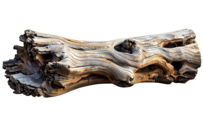 Weathered Log Of Old Wood On Transparent Background In Brownish And Gray Tones Textured With Knot And Grain Ideal For Rustic And Natural Design Element