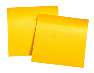 Set of Yellow Blank Paper Sticky Note for Message and Memo with Empty Area on Transparent Background and Concept of Business and Education and Mockup Template