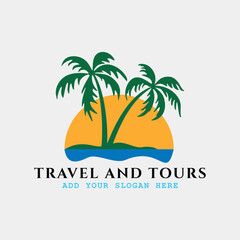 Obraz premium summer holidays traveling and tourism agency logo design vector