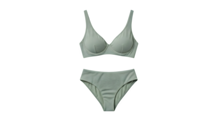 Stylish sage green bikini set on a clean white background