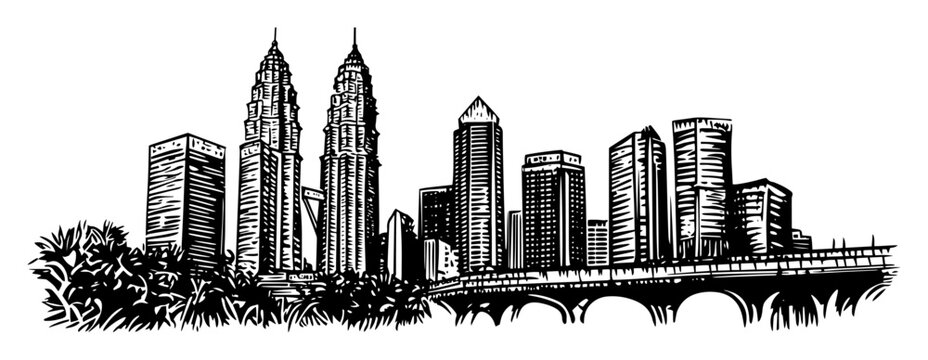 kuala lumpur skyline with petronas towers monochrome vector illustration - Powered by Adobe
