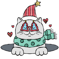 christmas Cute cat with festive accessories and cheerful decorations.