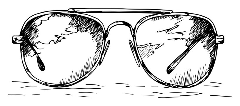 aviator sunglasses with reflection hand drawn vector sketch illustration