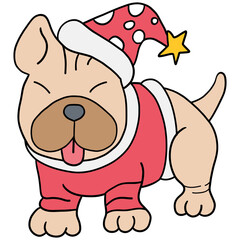 christmas Cute bulldog in holiday outfit with a festive hat and cheerful expression
