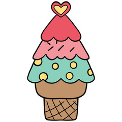 christmas Colorful ice cream cone with a heart-shaped topper.