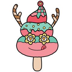 christmas Colorful cartoon ice cream with playful patterns and decorations