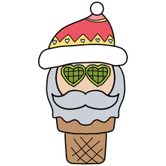 christmas Playful Santa popsicle with festive hat and star-shaped sunglasses.