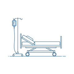A simple line drawing depicts a hospital bed with an iv drip stand