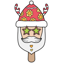 christmas Playful Santa popsicle with festive hat and star-shaped sunglasses.