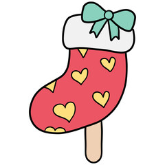 christmas Colorful popsicle Christmas stocking with hearts and a bow on top.