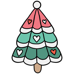 christmas Colorful Christmas tree with hearts for festive decoration.