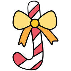 christmas Colorful candy cane with a yellow bow illustration.