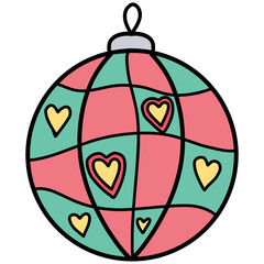 christmas ball Colorful ornament with hearts, perfect for festive decor.