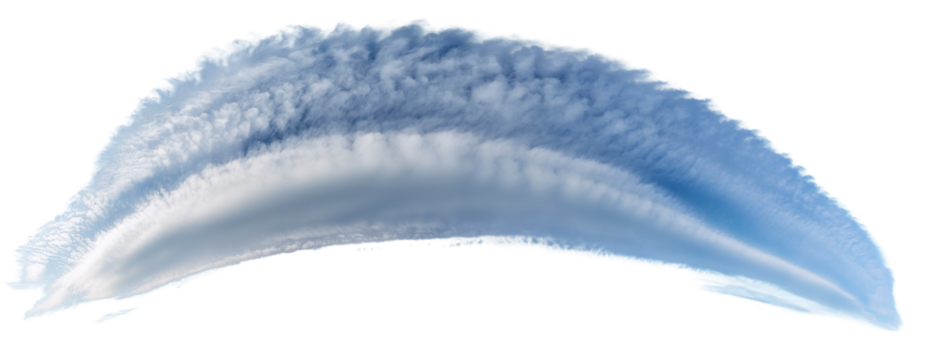 Long roll cloud tube isolated on blue sky.
