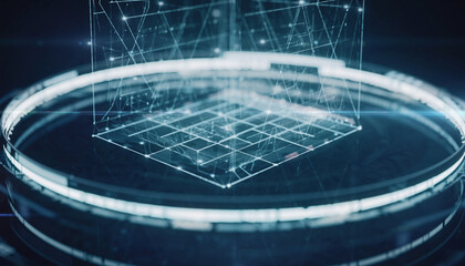 Digital Innovation: An abstract design showcases interconnected data points and lines of a tech structure, illustrating cutting-edge innovation and the complex network that drives the digital age.