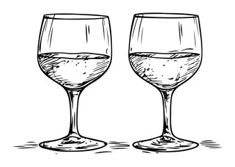 two wine glasses romantic hand drawn illustration