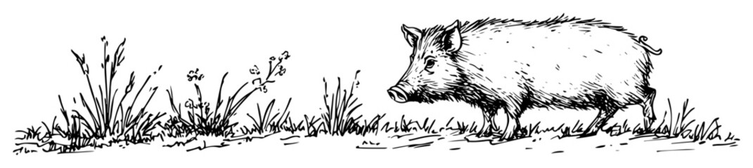 little wild boar walking hand drawn sketch