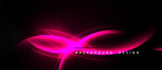Abstract pink waves over black background. Smooth lines create dynamic, glowing effect. Modern design element for digital projects.