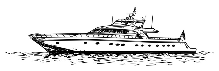 luxury yacht on water hand drawn sketch © Kaz