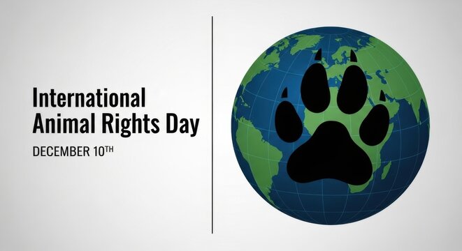 International Animal Rights Day banner highlighting global animal protection and ethical treatment, featuring a world map with a bold paw symbol. Ideal for awareness campaigns - Powered by Adobe