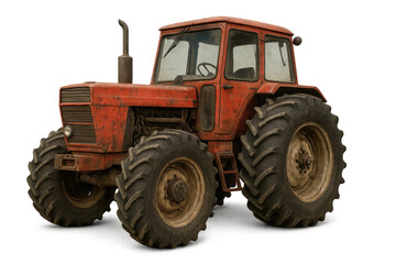 Obraz premium Red vintage tractor working in agriculture, farming, and harvesting fields. Transparent background