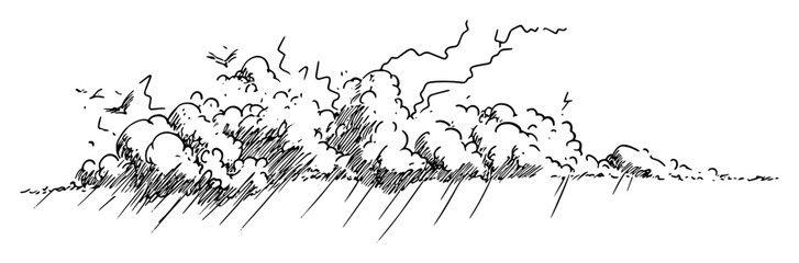 storm clouds and rain sketch illustration