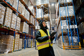 Woman worker performing cold chain inventory control in warehouse